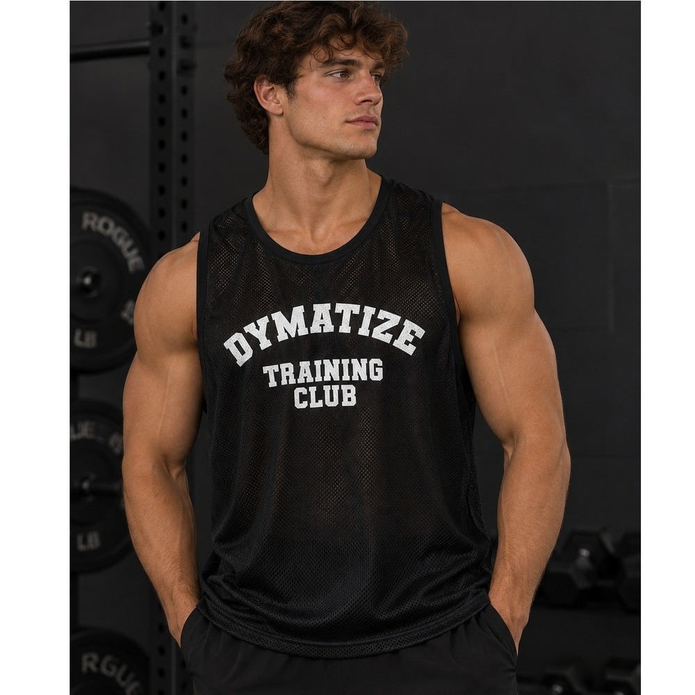 Dymatize Training Club Mesh Jersey Tank Top Mens OS Black Athletic Gym Workout